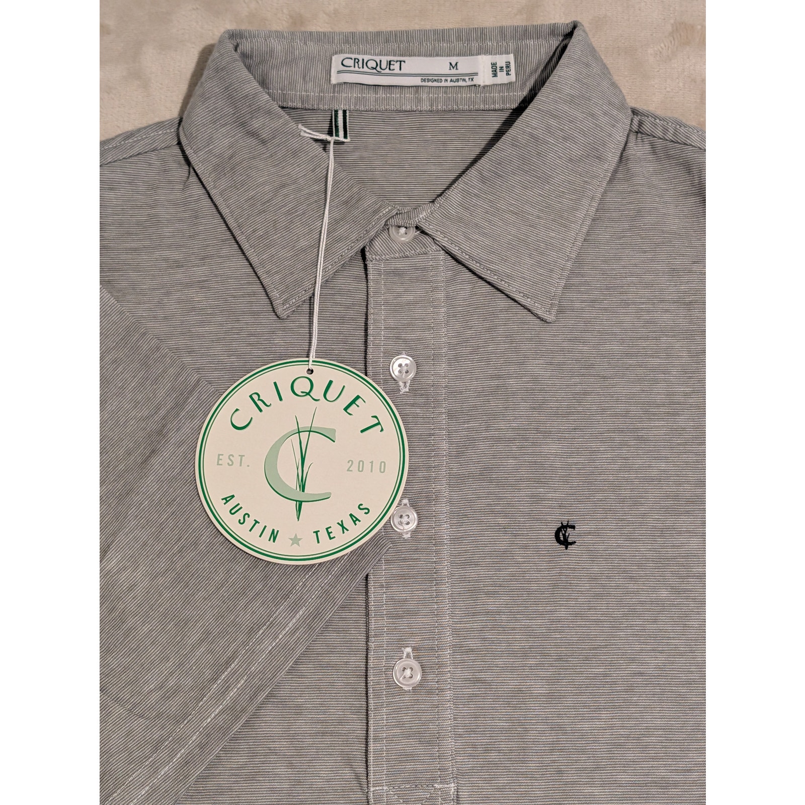 Criquet Men’s Players Polo Shirt Gray Heathered Medium Organic Cotton Golf Nwt